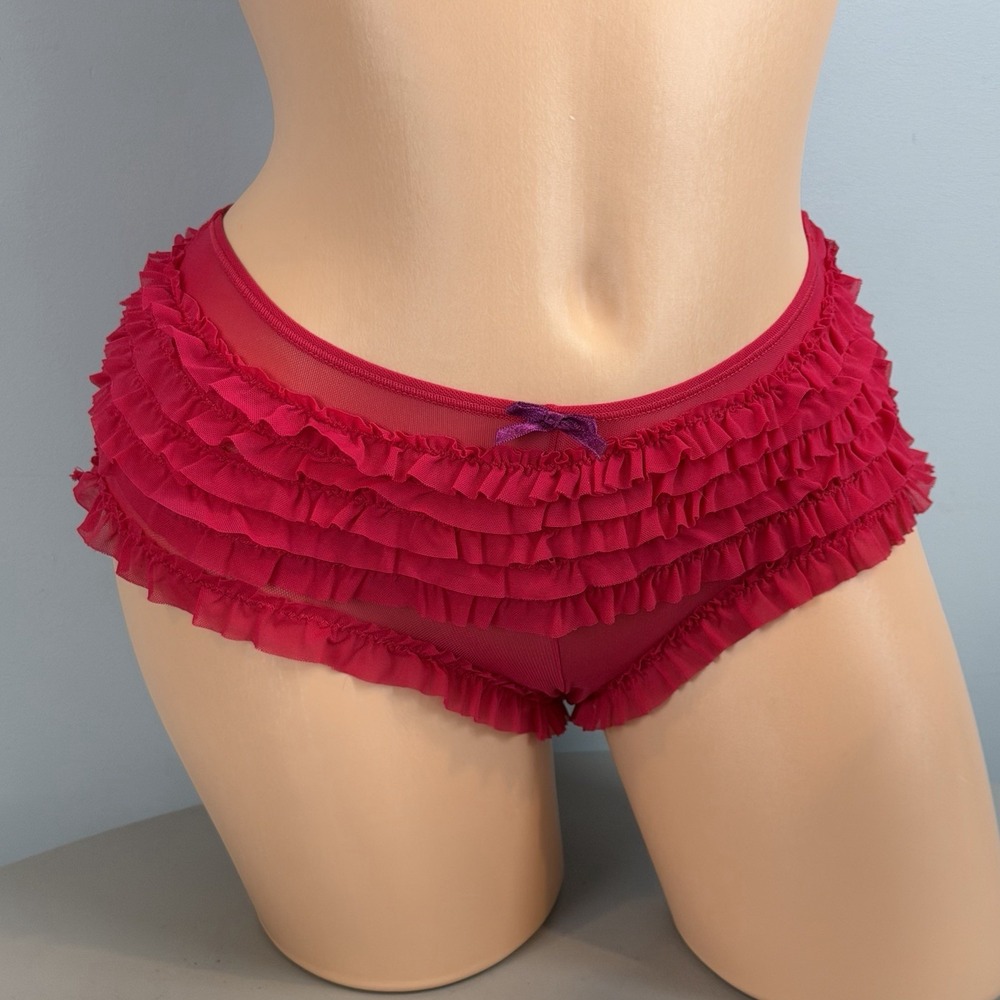 Xhilaration Intimates Medium Red Pink Mesh Ruffle Boyshort Panties NWOT